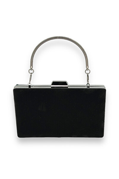Wedding Fashion Pochetă neagră de seară cu mâner metalic din piele intoarsa -...