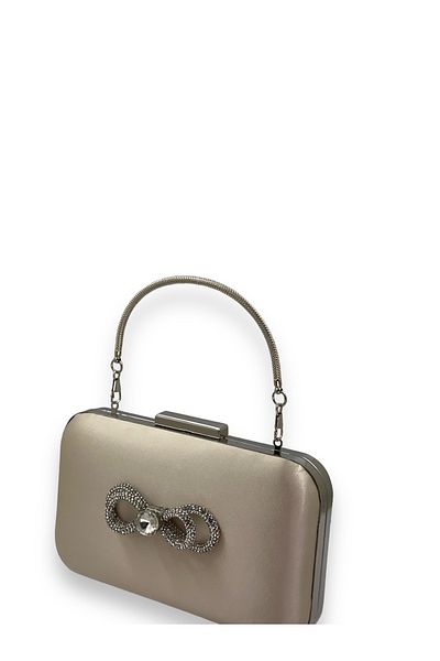 Wedding Fashion Geantă de seară pentru rochie de seară cu mâner din piatră argintie de culoare satinată - clutch de logodnă de nuntă
