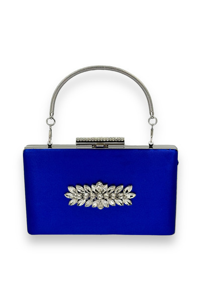 MidStore Saks Blue Color Satin Crystal Stone Evening Dress Bag Evening Bag He...