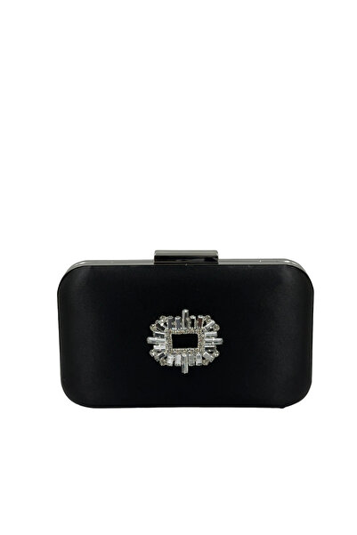 Generic Brand Black Satin Silver Case and Stone Evening Dress Bag , Stylish N...