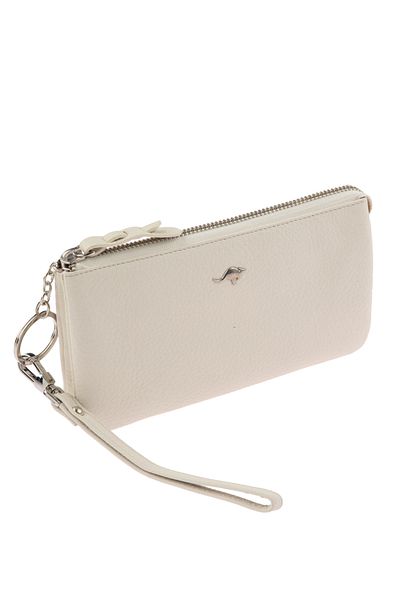 Cangurione Beige Genuine Leather Card Holder Portable Mirrored Wrist Strap Phone Wallet Women's Wallet Clutch Bag