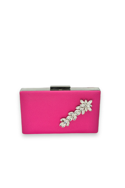 MidStore Pink Color Non-Scratch Satin Silver Stone Evening Dress Bag