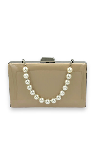 Wedding Fashion Rochie de seară nudă din piele lacuită cu mânere perle - Clutch Henna Graduare Invitație la bal