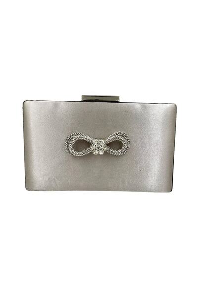 Generic Brand Silver Stone Evening Dress Bag with Silver Case - Mink Color Sa...