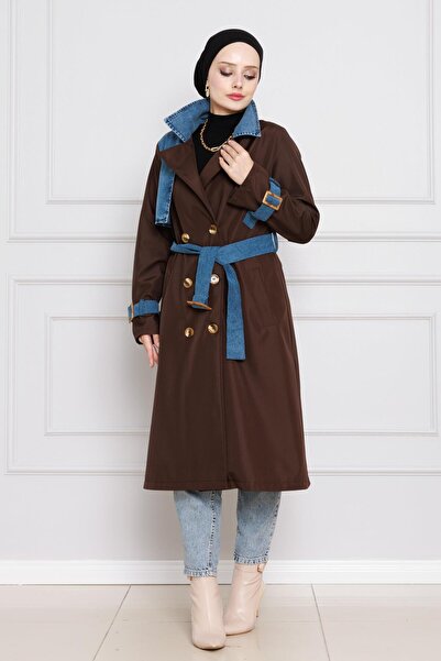 Sevitli Kot Detaylı Trençkot-Kahverengi