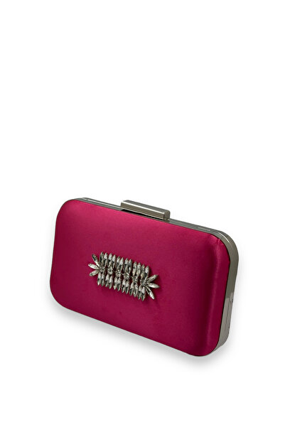 Generic Brand Fuchsia Color Satin Silver Case Silver Stone Evening Dress Bag ...