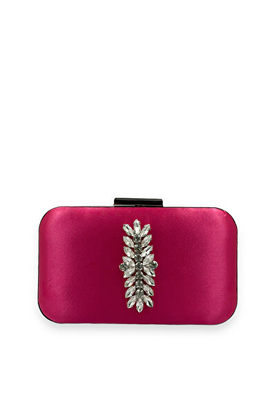 MidStore Fuchsia Color Satin Silver Case Silver Stone Evening Dress Bag Eveni...