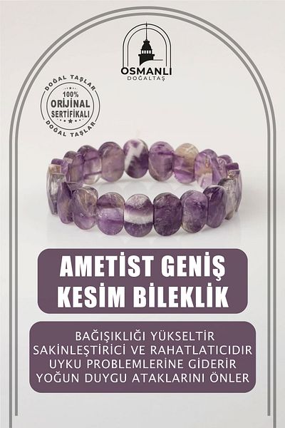OSMANLI DOĞAL TAŞ Amethyst Natural Stone Wide Cut Bracelet