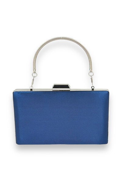 Generic Brand Navy Blue Color Satin Silver Case Silver Stone Evening Dress Ba...