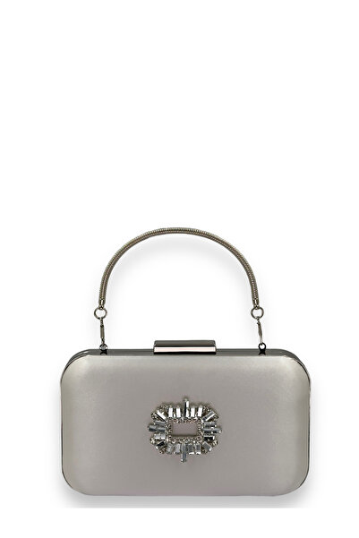 MidStore Color Satin Silver Case with Silver Stone Handle Evening Dress Eveni...