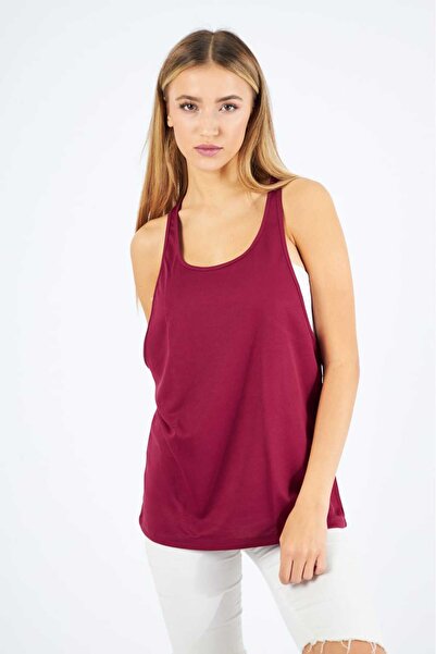 YÜKSEL IŞIK Burgundy Colored Sports Tank Top - Printed Design