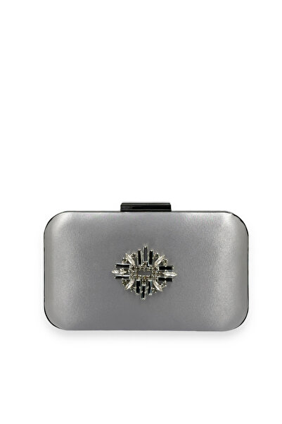 Wedding Fashion Geantă elegantă gri argintiu din material satin cu carcasă ar...