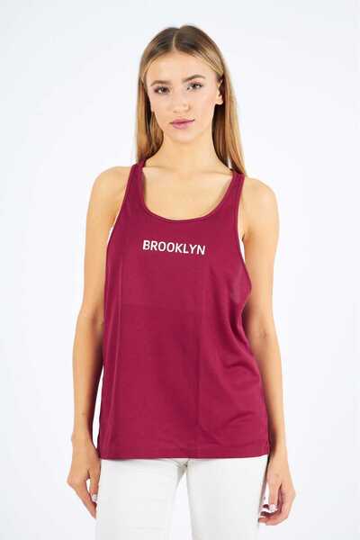 YÜKSEL IŞIK Burgundy Colored Sports Tank Top - Printed Design