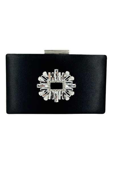 Generic Brand Black Color Satin Silver Case Silver Stone Evening Dress Bag Ev...