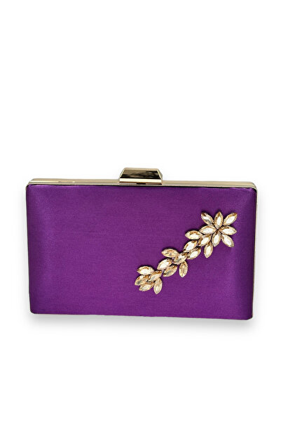 MidStore Purple Color Satin Crystal Stone Evening Dress Bag Evening Bag Henna...