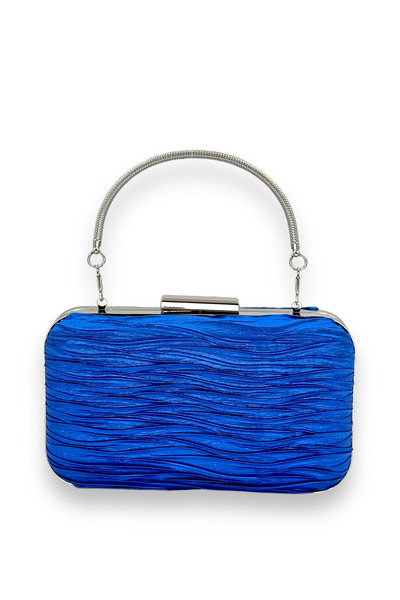Generic Brand Cobalt Blue Pleated Satin Evening Dress Bag with Metal Handle H...
