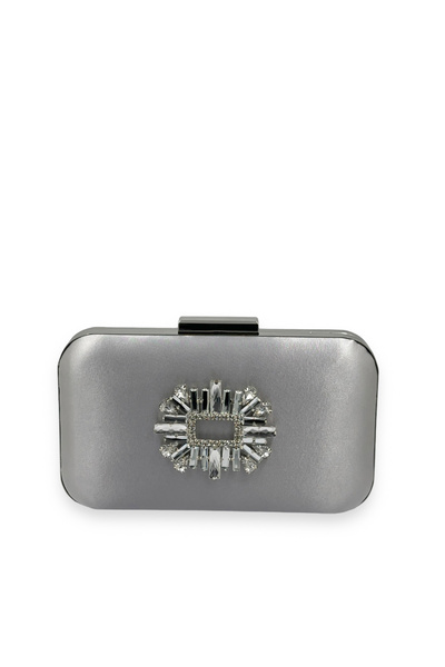 MidStore Silver Gray Color Satin Silver Case Silver Stone Evening Dress Bag E...