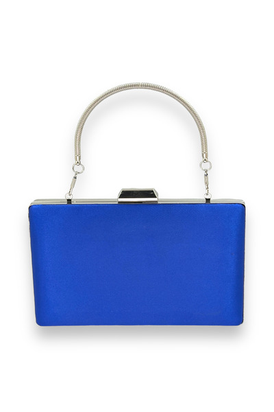 MidStore Cobalt Blue Colors Satin Silver Case Silver Stone Evening Dress Bag ...