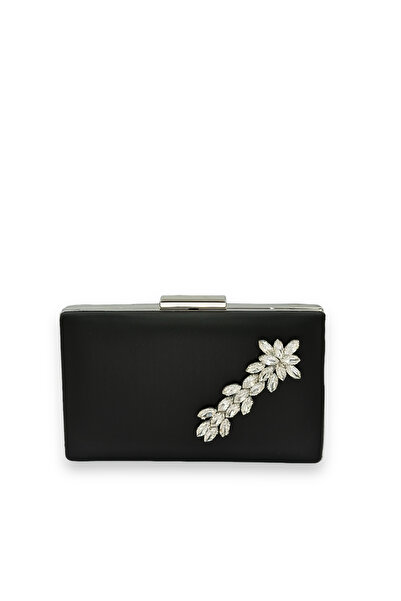 Wedding Fashion Culoare Neagră Anti zgârieturi Satin Argintiu Piatră Geantă p...