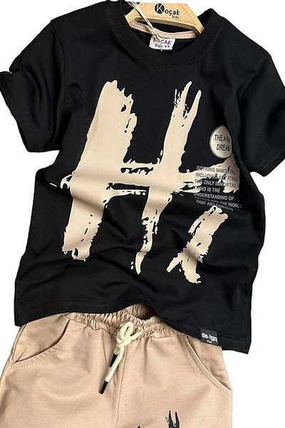 Riccotarz Boy - Hi Printed Black Shorts Set, Short Sleeve