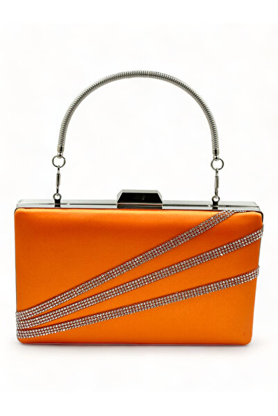 Generic Brand Orange Satin Evening Dress Bag Night Portfolio with Silver Case