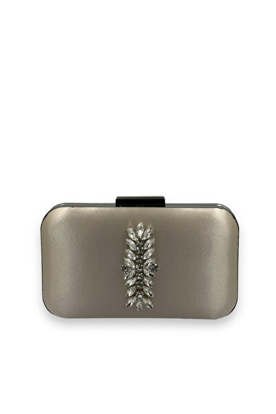 Wedding Fashion Geantă de seară din satin nud - cu carcasă argintie și strasu...