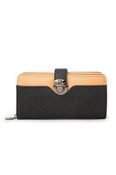 Nas Bag Large Size Black Camel Embossed - Clip Wide Wallet