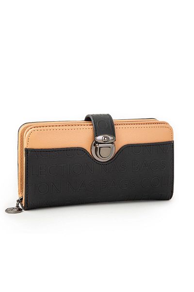 Nas Bag Large Size Black Camel Embossed - Clip Wide Wallet