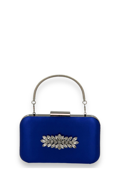 Generic Brand Cobalt Blue Color Satin Silver Case Silver Stone Handle Evening...