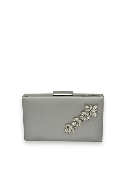 Wedding Fashion Ασημί γκρι χωρίς γρατσουνιές Σατέν Ασημένια πέτρα βραδινή τσά...