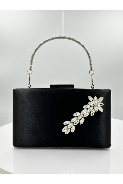 Wedding Fashion Geantă elegantă neagră din material satin cu carcasă argintie...