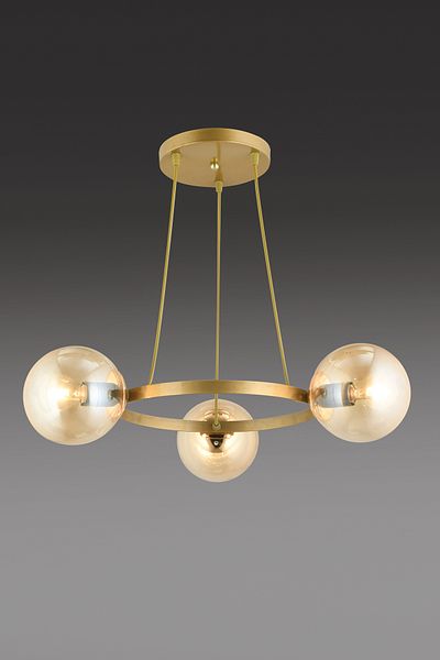 SONSUZ AYDINLATMA&AVİZE Endless Antique 3-Piece Ring Honey Globe Glass Modern Chandelier
