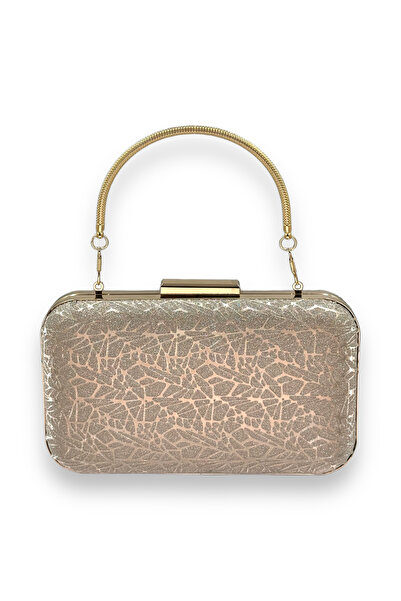 Wedding Fashion حقيبة سهرة نسائية ذهبية اللون بحزام سلسلة منقوشة بالليزر، ذات...