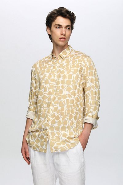 Tween Cămașă slim fit cu imprimeu Camel 100% viscoză