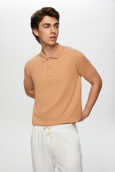 Tween Pulover roz cu gât polo din bumbac 100%.
