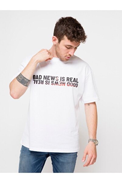CC STORE Unisex Oversize Good News Bad News Εκτυπωμένη Παλιού Σχολείου Τ-σιρτ