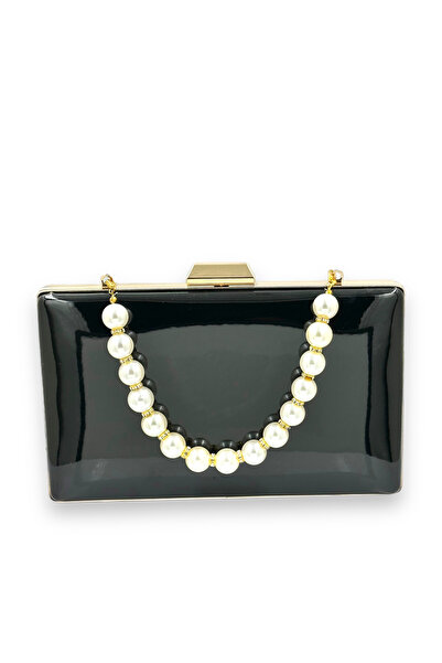 MSglame Culoare neagră, oglindă, piele lacuită, mâner de perle, geantă pentru...