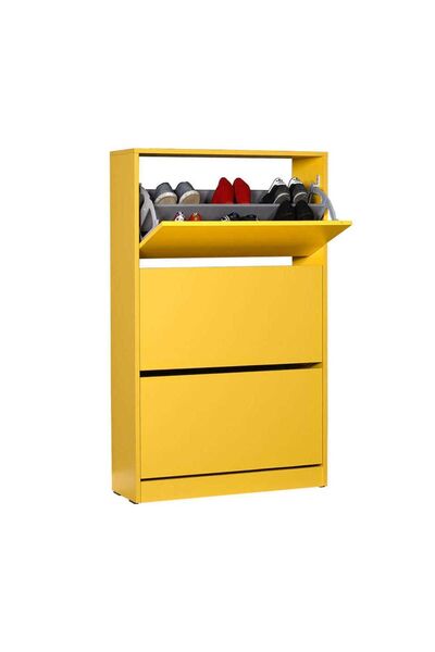 Adore Mobilya Flat Duo 3 Katlı Geniş Ayakkabılık Dolabı - Hardal