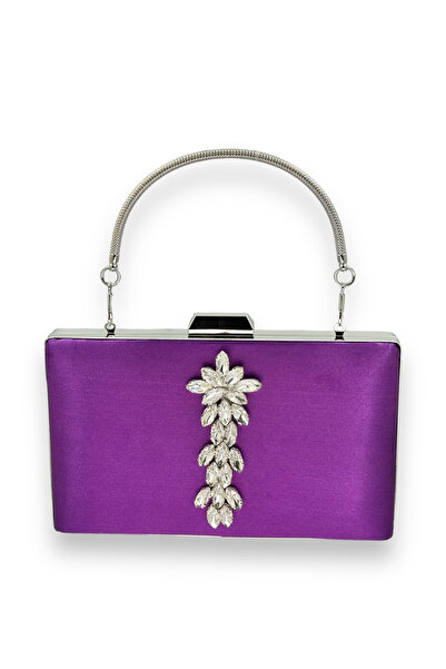 MidStore Purple Color Satin Crystal Stone Evening Dress Bag Evening Bag Henna...