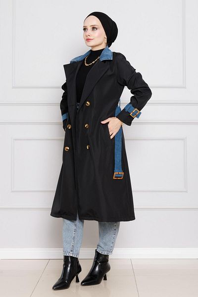 Sevitli Trenci cu detaliu denim-negru