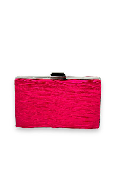 Generic Brand Fuchsia Pleated Satin Evening Dress Bag with Metal Handle Handl...