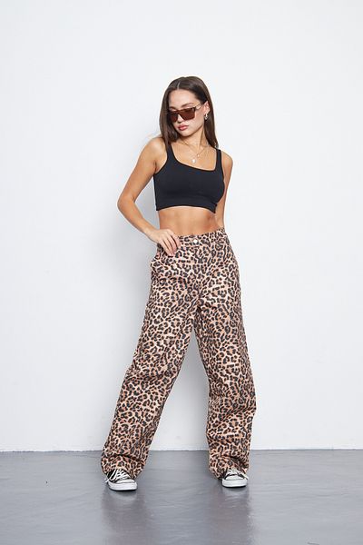 Kutaf Leopard Pattern High Waist Lycra Wide Leg Pants