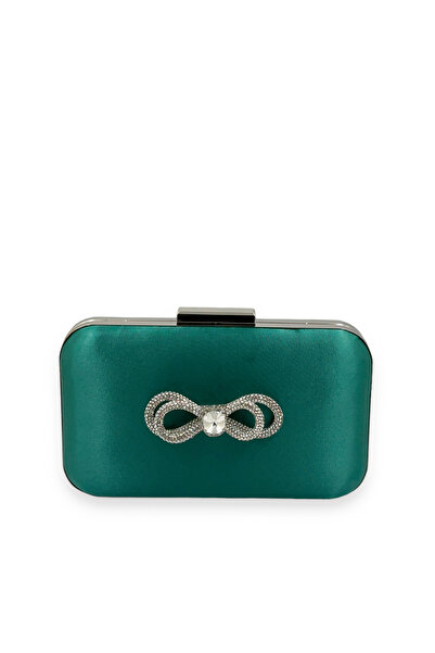 MidStore Green Color Satin Silver Case Silver Stone Evening Dress Bag Evening...