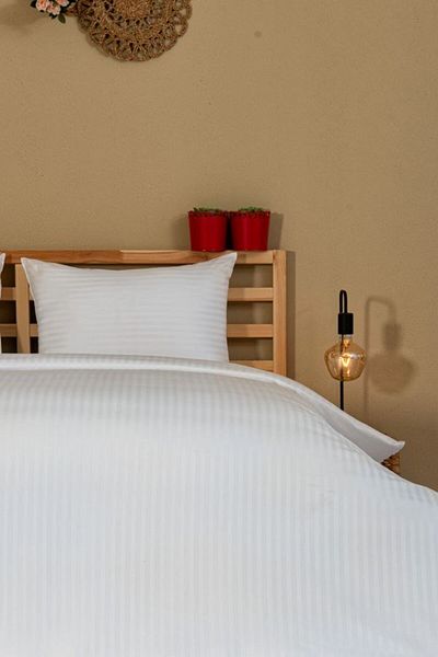 Otello White Pearl Duvet Cover Set Single - Microfiber Striped 98wire
