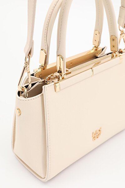 Levidor Krem Metal Şerit Detaylı El Çantası