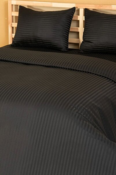 Otello Siyah Inci Nevresim Takımı Tek Kişilik -microfiber Çizgili 98tel