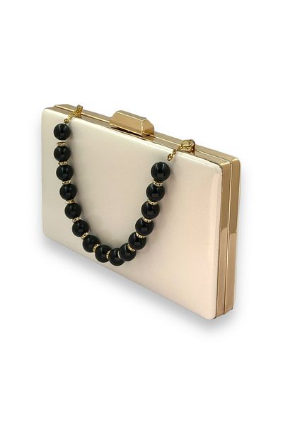 Wedding Fashion Beige Leather Matte Skin Pearl Evening Clutch - Portfolio Bag for Wedding and Engagement