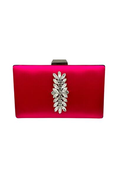 Generic Brand Fuchsia Color Satin Evening Dress with Silver Case Evening Bag ...