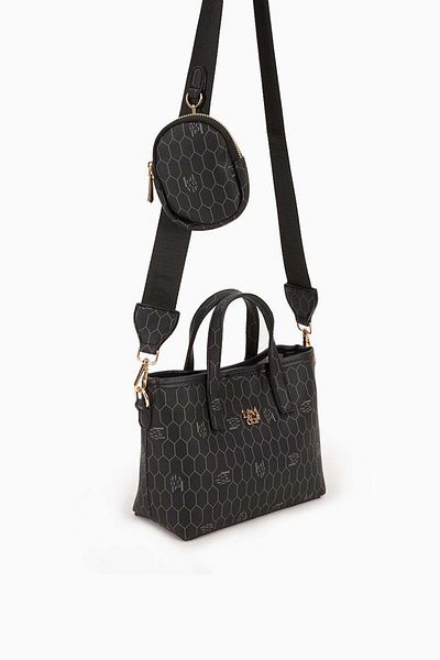 Levidor Black Honeycomb Printed Double Chamber Handbag 930163
