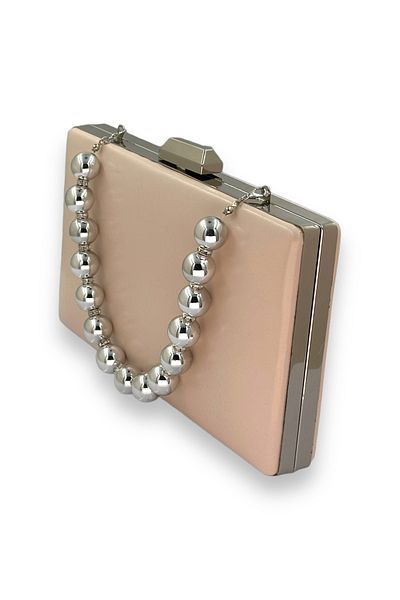 Wedding Fashion Matte Colored Leather Evening Bag with Pearls - Portfolio and Clutch Model, for Wedding and Engagement